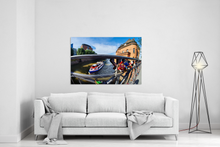 Lade das Bild in den Galerie-Viewer, Kehrwiederspitze, Polizeihaus und Brückengeländer mit Schlössern | Hamburg Foto "Kehrwiederspitze, Polizeihaus und Brückengeländer mit Schlössern" als Wandbild auf Leinwand kaufen