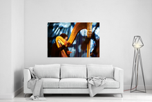 Lade das Bild in den Galerie-Viewer, Harfenspielerin, im Hintergrund die visualisierten Klänge der Harfe | Hamburg Foto "Harfenspielerin, im Hintergrund die visualisierten Klänge der Harfe" als Wandbild auf Leinwand kaufen